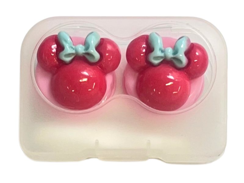 Minnie-figur, förvaringsset för kontaktlinser, färg: rosa bas, röd, blå rosett