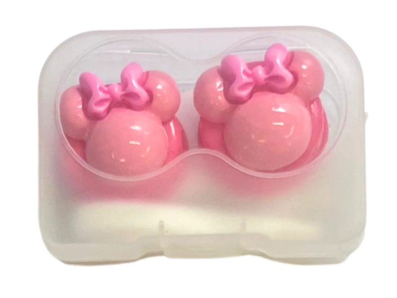 Minnie-figur kontaktlinsförvaringsset, färg: rosa bas, rosa, rosa rosett